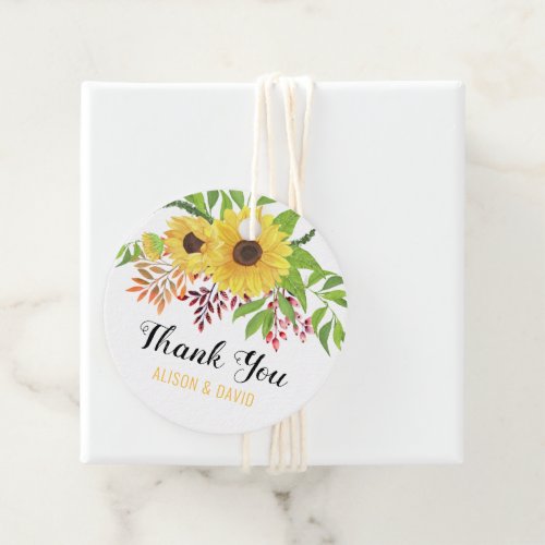 Yellow watercolor sunflowers wedding Thank You Favor Tags