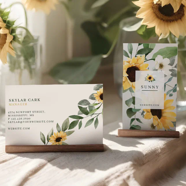 Yellow Watercolor Sunflowers & Wildflower Bohemian Business Card | Zazzle