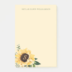 Yellow Watercolor Sunflowers & Wildflower Bohemian Post-it Notes