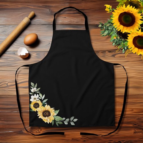 Yellow Watercolor Sunflowers  Wildflower Monogram Apron