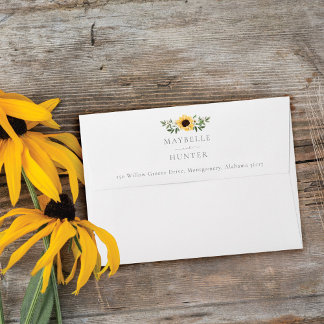 Yellow Watercolor Sunflowers & Wildflower Wedding Envelope