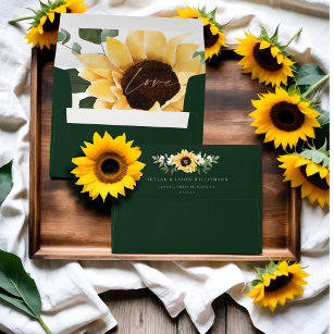 Yellow Watercolor Sunflowers & Wildflower Wedding Envelope