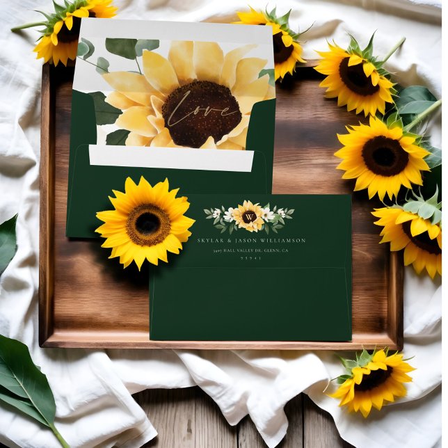 Yellow Watercolor Sunflowers & Wildflower Wedding Envelope (Creator Uploaded)