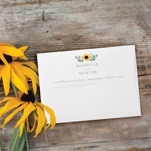 Yellow Watercolor Sunflowers  Wildflower Wedding Envelope