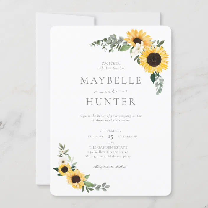 Personalised Handmade Luxury Sunflower Wedding Invitation Sample 