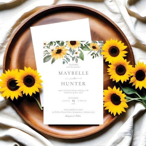 Yellow Watercolor Sunflowers  Wildflower Wedding Invitation