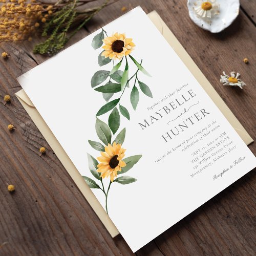 Yellow Watercolor Sunflowers  Wildflower Wedding Invitation