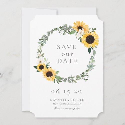 Yellow Watercolor Sunflowers  Wildflower Wreath Save The Date