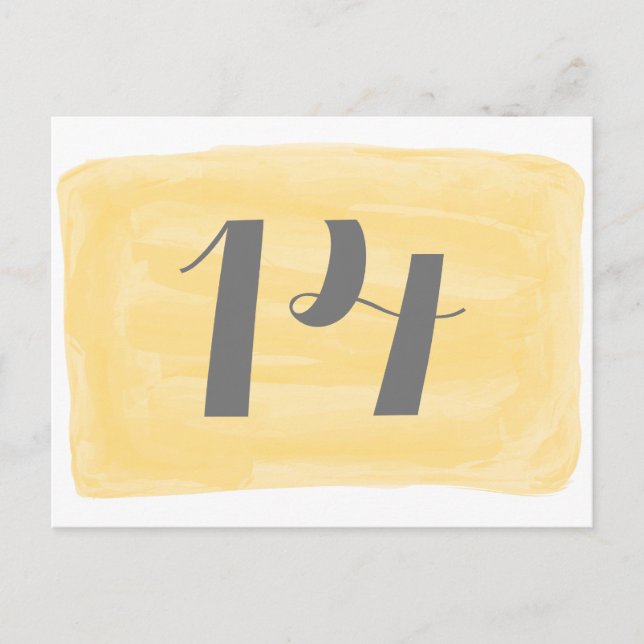 Yellow Watercolor Table Number Postcard (Front)
