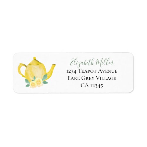 Yellow Watercolor Teapot Return Address Label