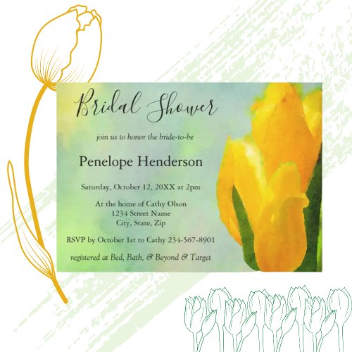 Yellow Watercolor Tulips Bridal Shower Invitation