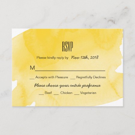 Yellow Watercolor Wash Wedding Rsvp Card