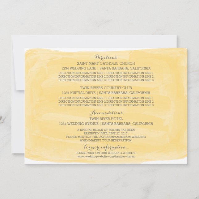 Yellow Watercolor Wedding Information Card (Front)
