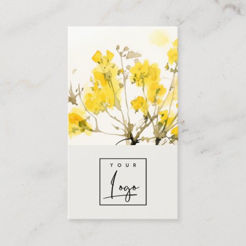 Yellow Watercolor Wildflower Boho Floral Logo Business Card