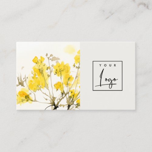 Yellow Watercolor Wildflower Boho Floral Logo Business Card