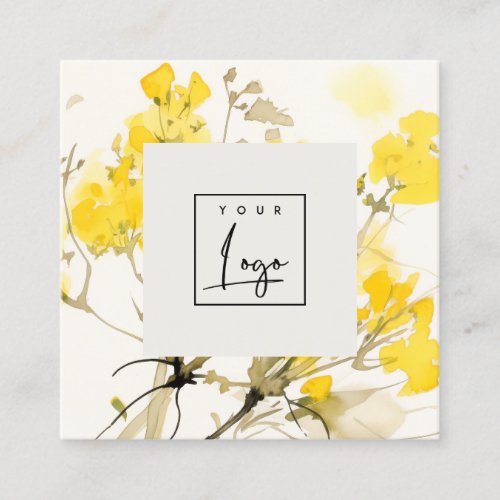 Yellow Watercolor Wildflower Boho Floral Logo Square Business Card