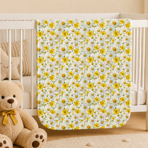 Yellow Watercolor Wildflower Pattern  Baby Blanket