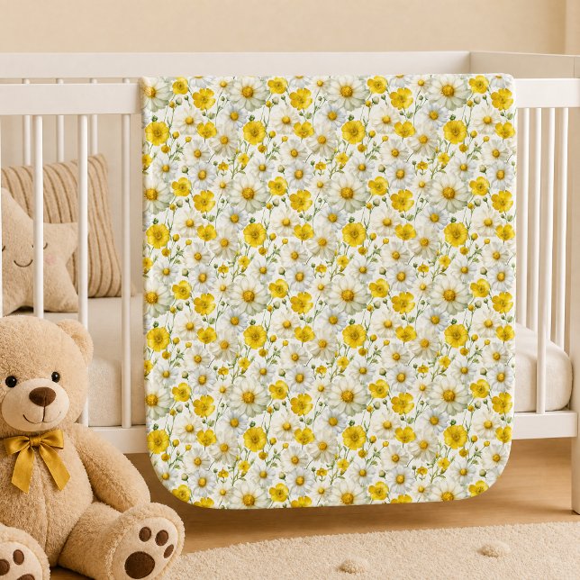 Yellow Watercolor Wildflower Pattern  Baby Blanket (Creator Uploaded)