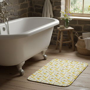 Yellow Watercolor Wildflower Pattern Bath Mat