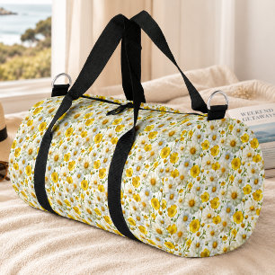 Yellow Watercolor Wildflower Pattern  Duffle Bag