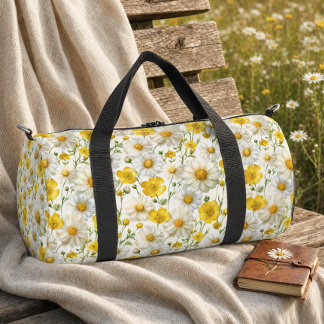 Yellow Watercolor Wildflower Pattern  Duffle Bag