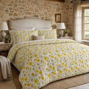 Yellow Watercolor Wildflower Pattern Duvet Cover