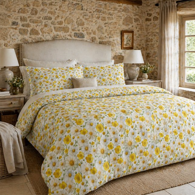 Yellow Watercolor Wildflower Pattern Duvet Cover (Creator Uploaded)