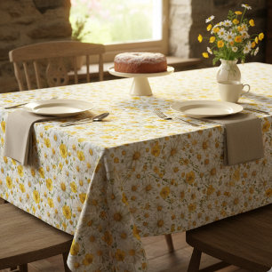 Yellow Watercolor Wildflower Pattern Tablecloth