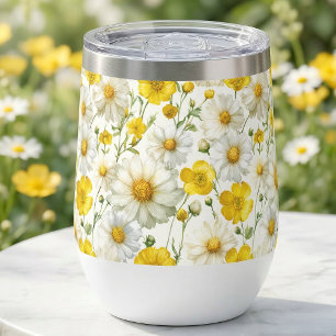 Yellow Watercolor Wildflower Pattern  Thermal Wine Tumbler