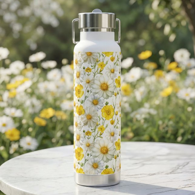 Yellow Watercolor Wildflower Pattern  Water Bottle (Creator Uploaded)