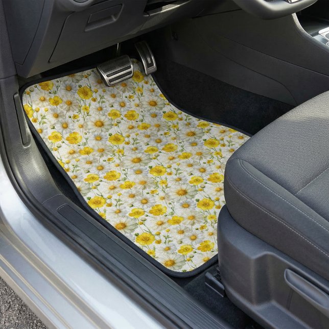 Yellow Watercolor Wildflowers Pattern  Car Floor Mat (Creator Uploaded)
