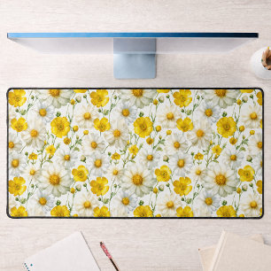 Yellow Watercolor Wildflowers Pattern Desk Mat