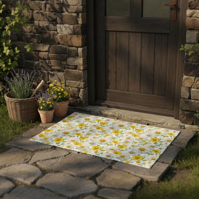 Yellow Watercolor Wildflowers Pattern  Doormat (Creator Uploaded)