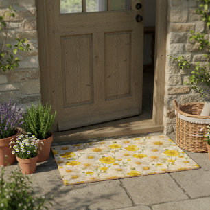 Yellow Watercolor Wildflowers Pattern  Fiber Doormat