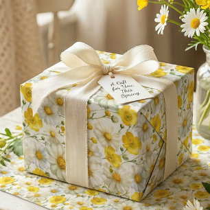 Yellow Watercolor Wildflowers Pattern Wrapping Paper