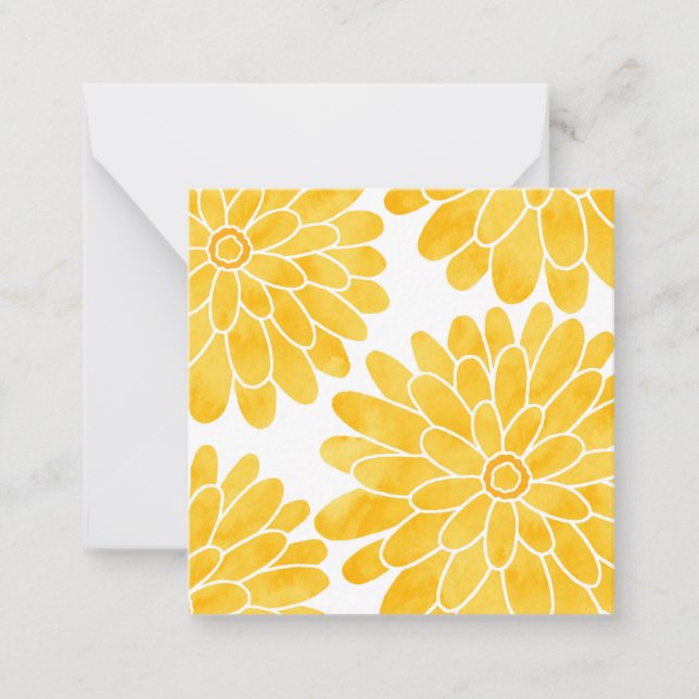 Yellow Watercolor Zinnias Note Card (Front)
