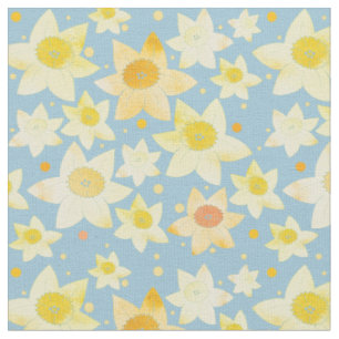 Yellow Watercolour Daffodil & Dots Pattern Fabric