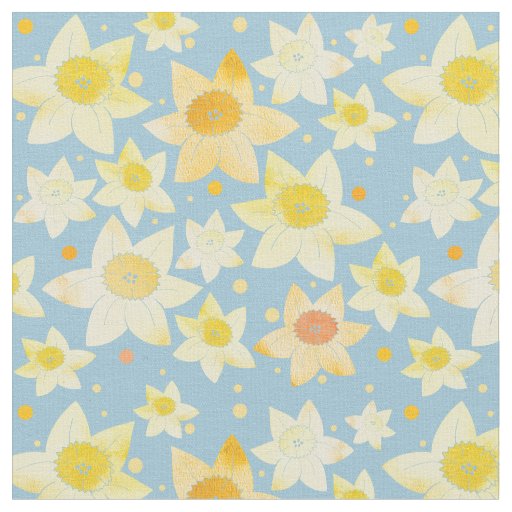Yellow Watercolour Daffodil & Dots Pattern Fabric