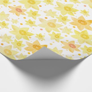 Yellow Watercolour Daffodil & Dots Pattern