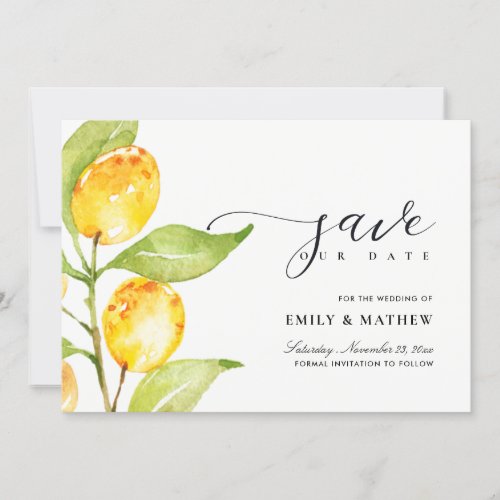 YELLOW WATERCOLOUR FOLIAGE OLIVE SAVE THE DATE