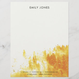 YELLOW WATERCOLOUR LANDSCAPE TREE FOLIAGE MONOGRAM LETTERHEAD