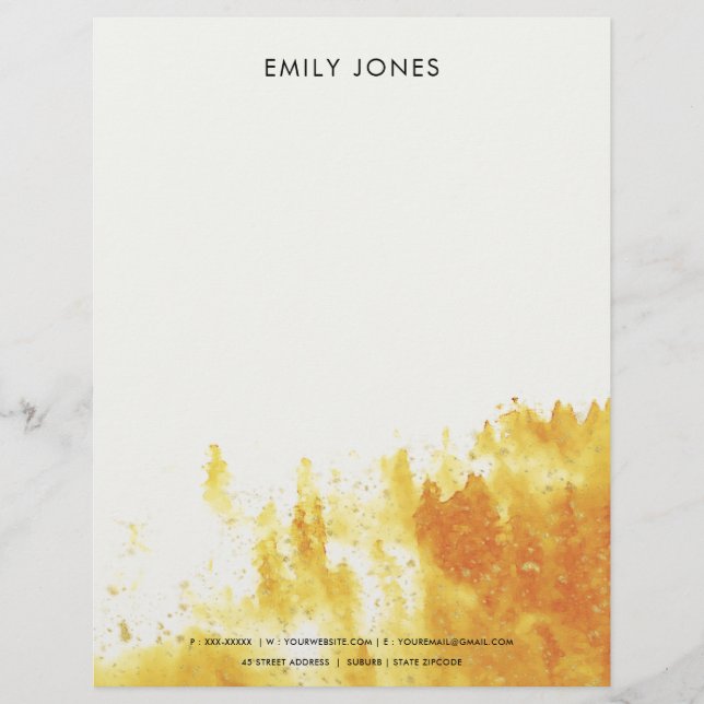 YELLOW WATERCOLOUR LANDSCAPE TREE FOLIAGE MONOGRAM LETTERHEAD (Front)
