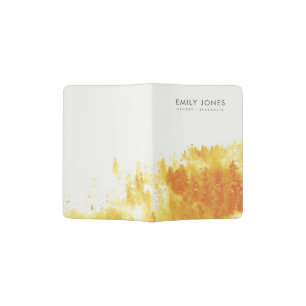 YELLOW WATERCOLOUR LANDSCAPE TREE FOLIAGE MONOGRAM PASSPORT HOLDER