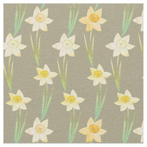 Yellow Watercolour Stemmed Daffodil Pattern Fabric