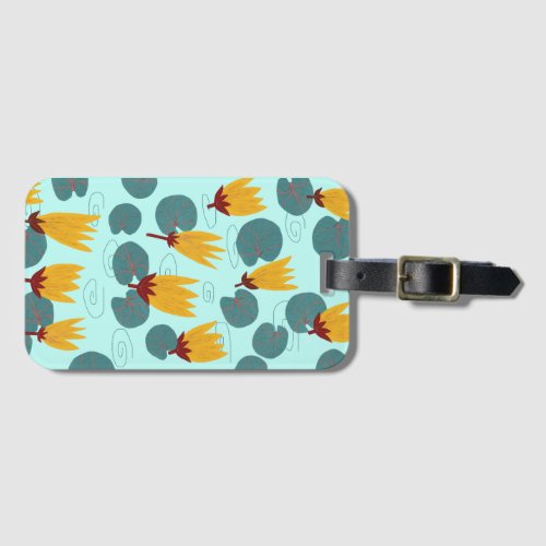 Yellow Waterlilies Lotus Flower Pattern Luggage Tag