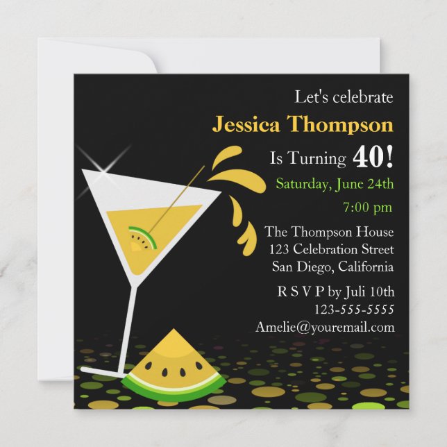 Yellow Watermelon Martini Birthday Party Invite (Front)