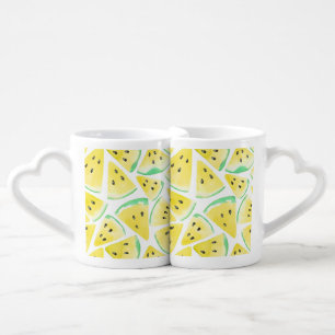 Yellow watermelon slices pattern coffee mug set