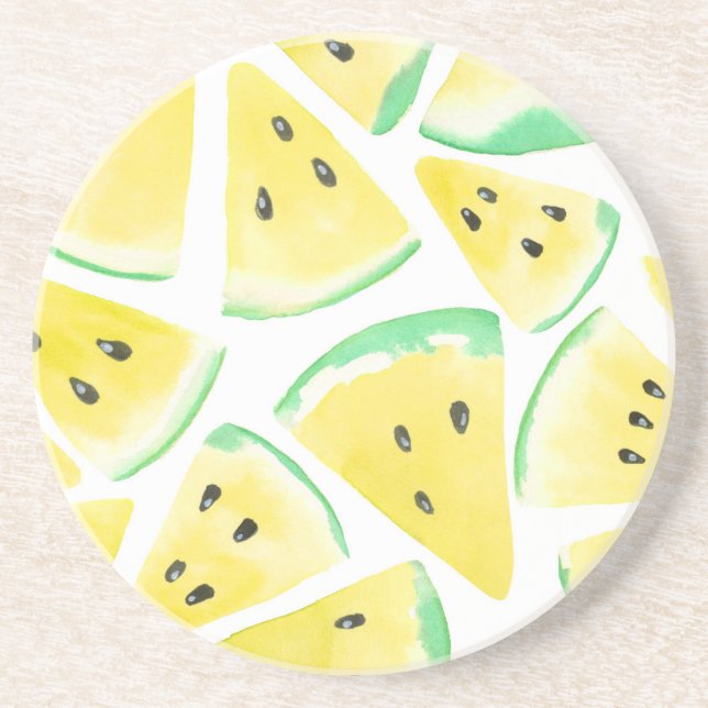 Yellow watermelon slices pattern drink coaster (Front)