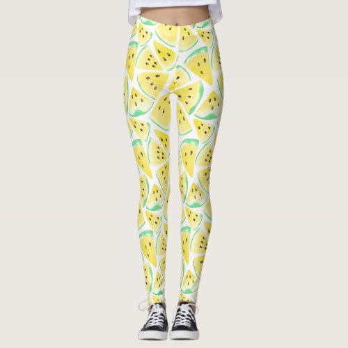 Yellow watermelon slices pattern leggings