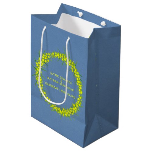 Yellow wattle acacia blue wedding gift bag